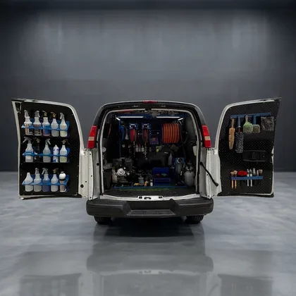 Inside the Platinum Pro Clean van: the detailing chemicals, brushes and pressure equipment carried to every job